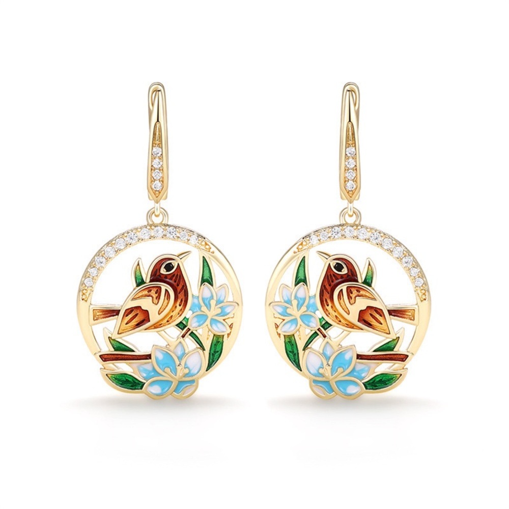 Beautiful Bird Flower Dangling Earrings